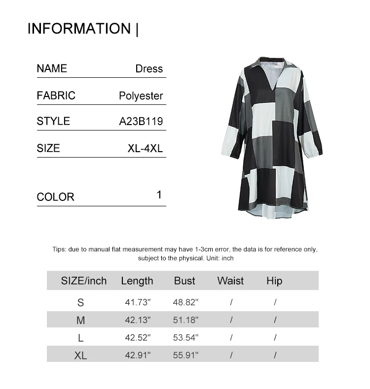 Plus Size New for Summer 2024  Women's Casual V Neck Long Sleeve Plaid A Line Dress Oversized Outdoor Dress for Female