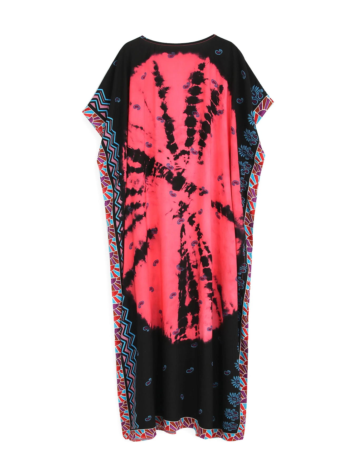 2024 Bohemian Multicolor V Neck Loose Kaftan Dress For Women Summer Casual Plus Size Batwing Sleeve Vacation Long Dress Q1464