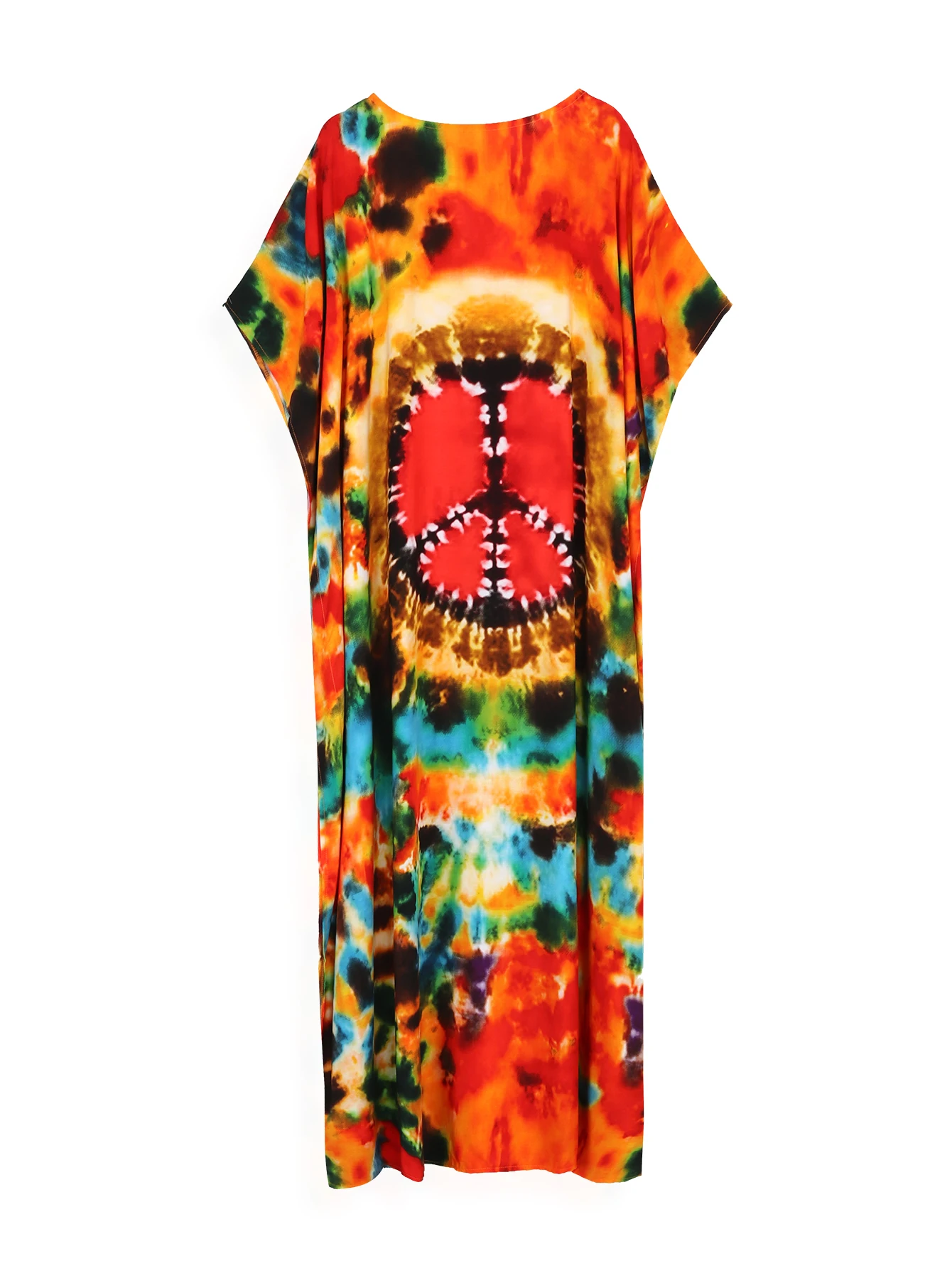 2024 Bohemian Multicolor V Neck Loose Kaftan Dress For Women Summer Casual Plus Size Batwing Sleeve Vacation Long Dress Q1464