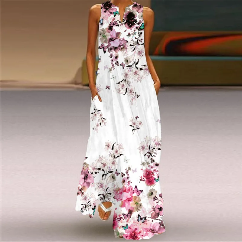 2023 New Plus Size Women Dress Autumn Winter Floral Printed Maxi Dresses Casual V Neck Full Sleeve Boho Beach Party Long Dress