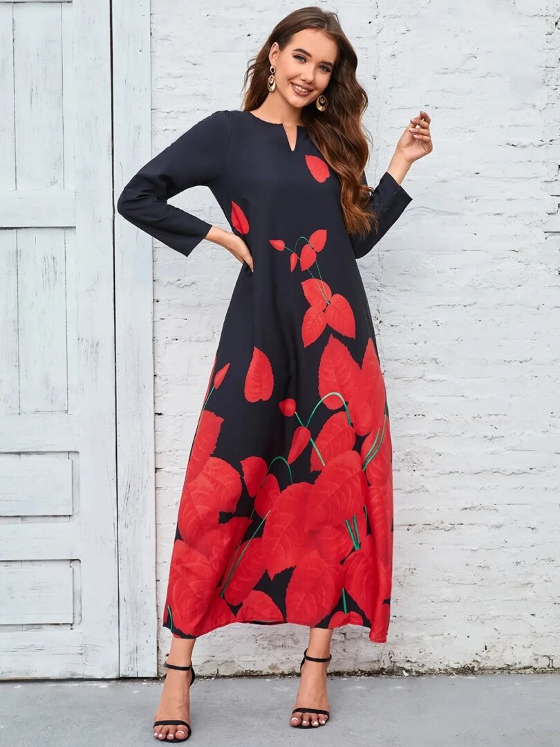 2023 New Plus Size Women Dress Autumn Winter Floral Printed Maxi Dresses Casual V Neck Full Sleeve Boho Beach Party Long Dress - Image 6