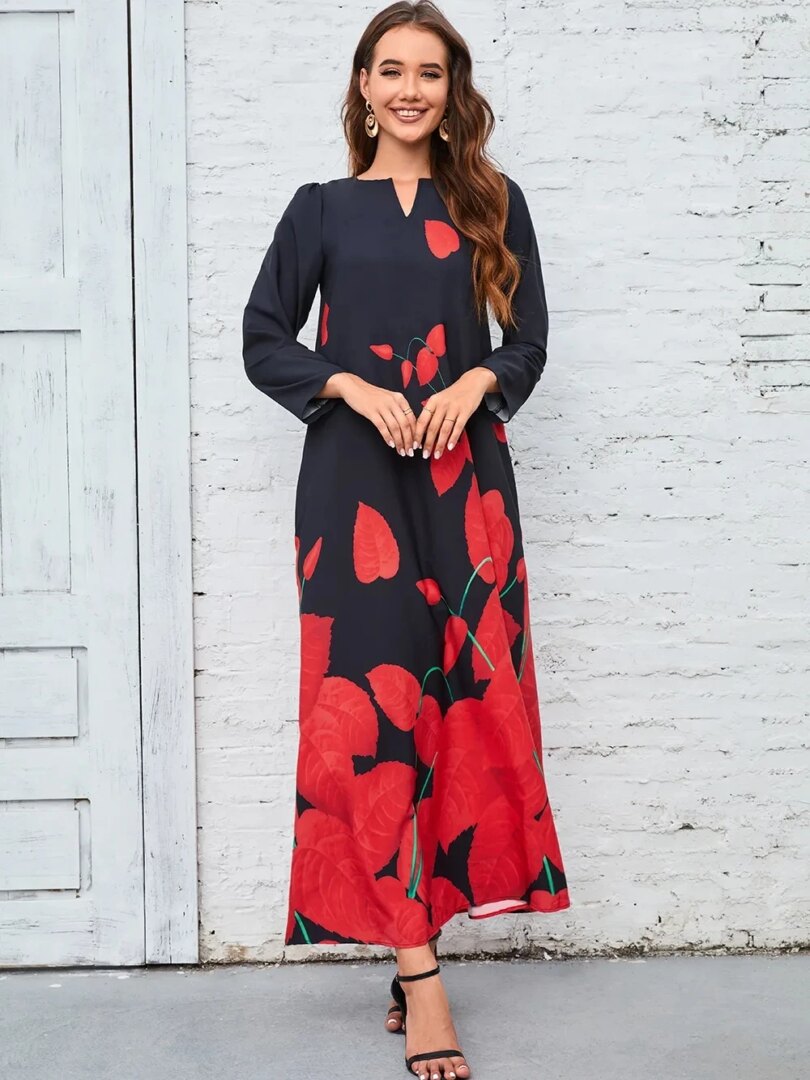 2023 New Plus Size Women Dress Autumn Winter Floral Printed Maxi Dresses Casual V Neck Full Sleeve Boho Beach Party Long Dress - Image 5