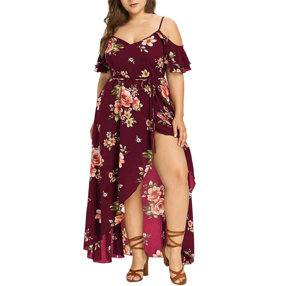 Large Size 2024 Summer Dress for Women Plus Size Beach Vacation Sexy Camisole Floral Skirt Oversized Bohemian Casual Mini Dresse