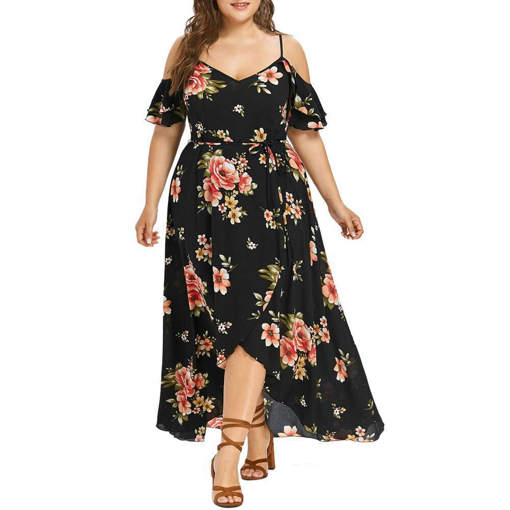 Large Size 2024 Summer Dress for Women Plus Size Beach Vacation Sexy Camisole Floral Skirt Oversized Bohemian Casual Mini Dresse