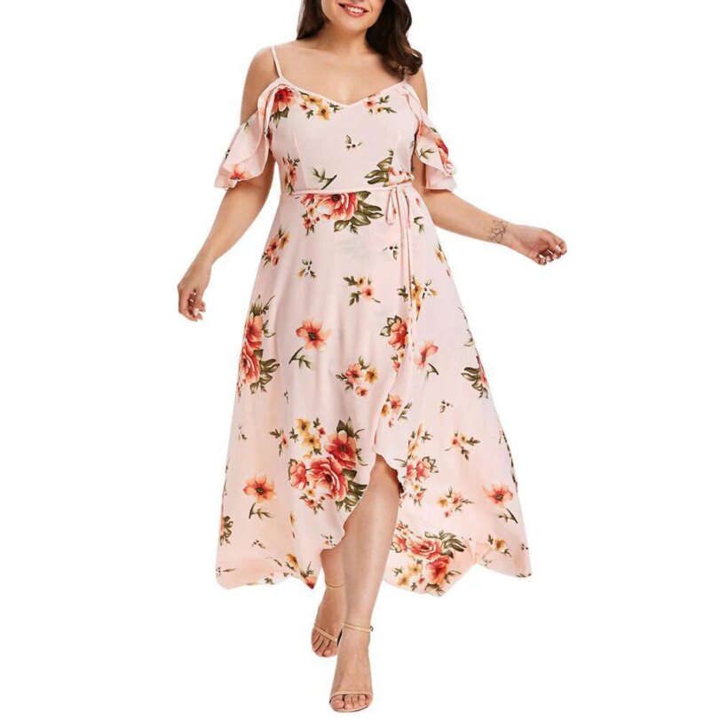 Large Size 2024 Summer Dress for Women Plus Size Beach Vacation Sexy Camisole Floral Skirt Oversized Bohemian Casual Mini Dresse