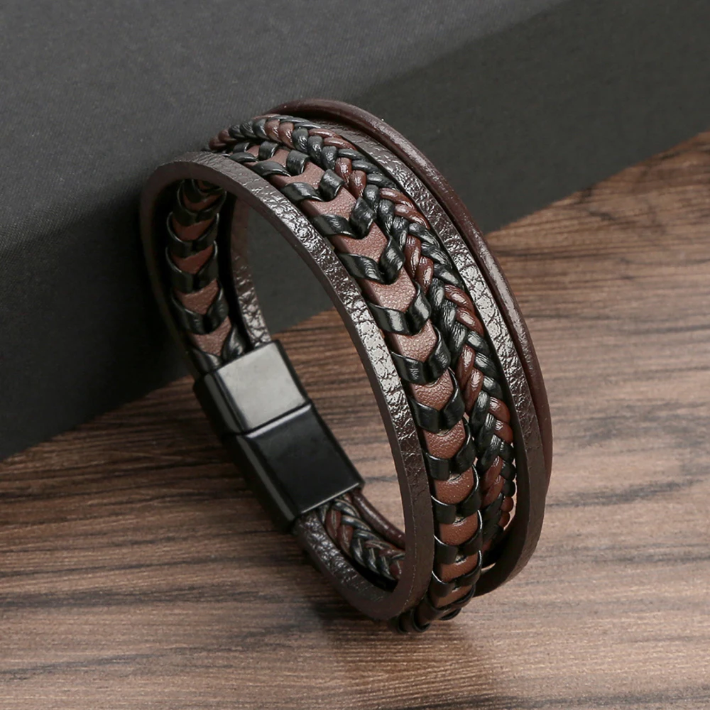 Hot Fashion Beads Leather Bracelet Men Classic Tiger Eye Beaded Multi Layer Leather Bracelet For Men Jewelry 2023 Gift