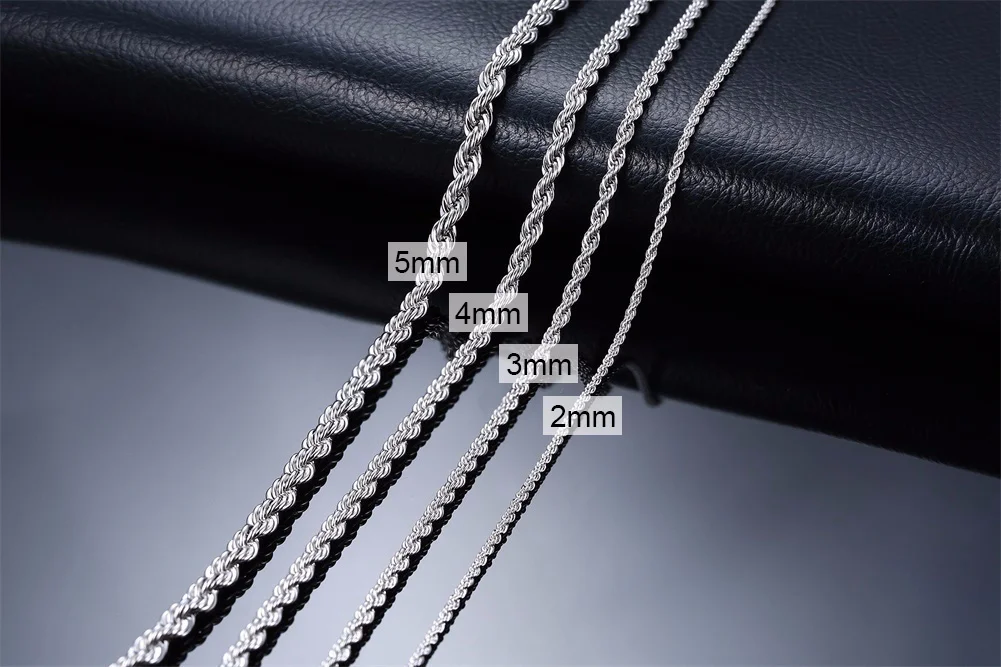 Men Ropes Long Necklace Stainless Steel Minimalist Twist Rope Chain Necklace Available in Gold Color Silver Color 2 TO 5mm