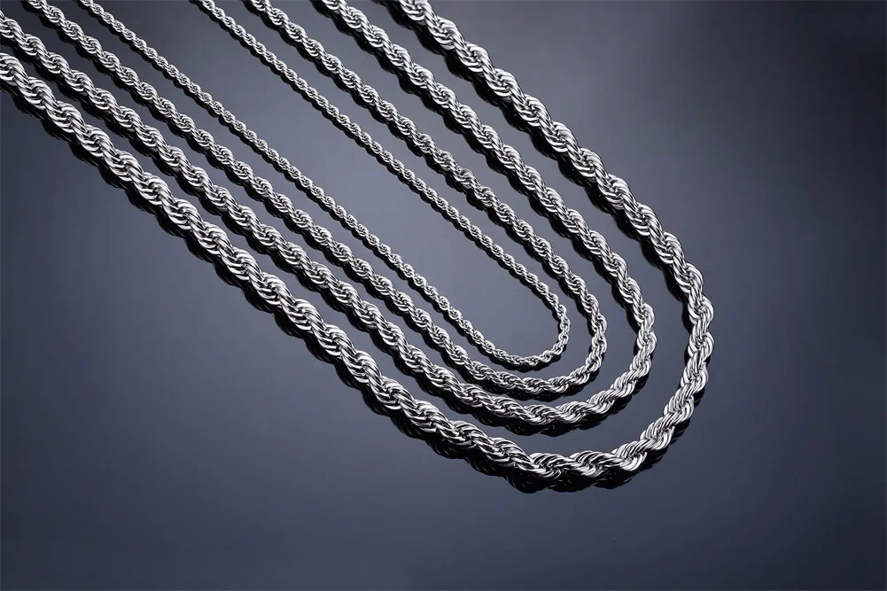 Men Ropes Long Necklace Stainless Steel Minimalist Twist Rope Chain Necklace Available in Gold Color Silver Color 2 TO 5mm