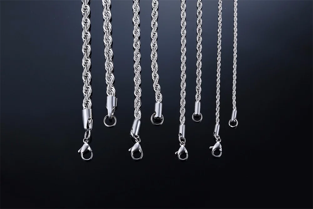 Men Ropes Long Necklace Stainless Steel Minimalist Twist Rope Chain Necklace Available in Gold Color Silver Color 2 TO 5mm