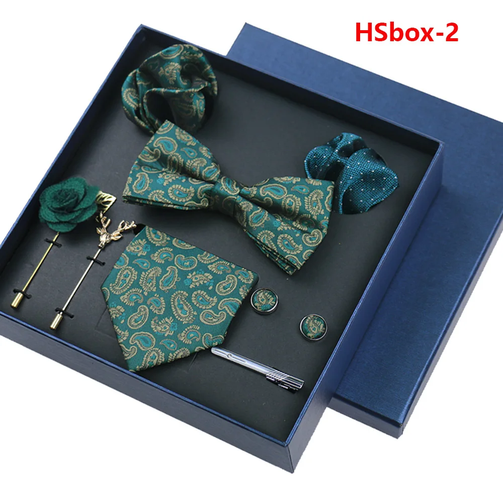 8-piece Set Bussiness Blue Ties For Mans Floral Brooches Pin Cufflinks Tie Clips Butterfly Bowtie Wedding Accessori Gift Box Set