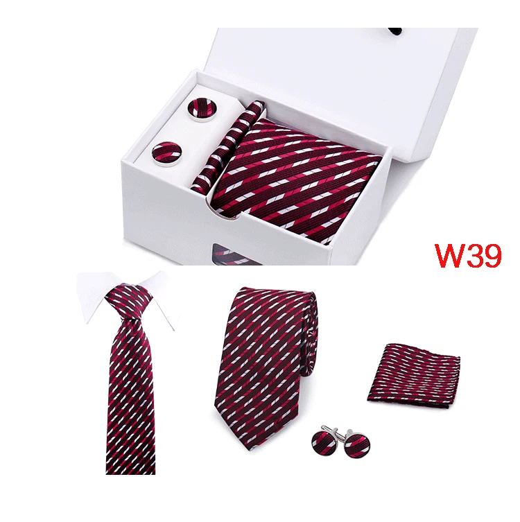 Mens Tie Set In A Box Paisley Ties For Men Gifts Luxury Necktie Pocket Square Cufflinks Wedding Business Formal Suit Tie