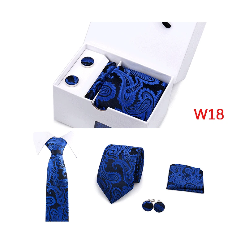 Mens Tie Set In A Box Paisley Ties For Men Gifts Luxury Necktie Pocket Square Cufflinks Wedding Business Formal Suit Tie