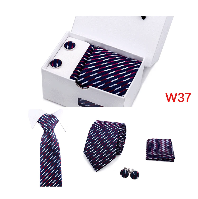 Mens Tie Set In A Box Paisley Ties For Men Gifts Luxury Necktie Pocket Square Cufflinks Wedding Business Formal Suit Tie