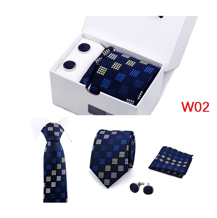 Mens Tie Set In A Box Paisley Ties For Men Gifts Luxury Necktie Pocket Square Cufflinks Wedding Business Formal Suit Tie