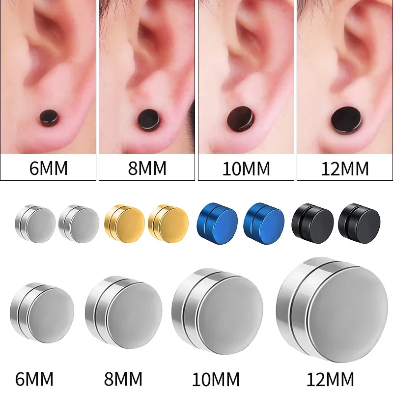 1Pairs Crystal Strong Magnetic Ear Stud Clip Earrings for Men and Women Punk Round Zircon Magnet Earrings Non Piercing Jewelry