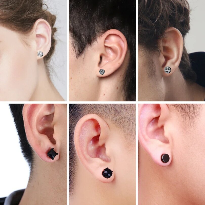 1Pairs Crystal Strong Magnetic Ear Stud Clip Earrings for Men and Women Punk Round Zircon Magnet Earrings Non Piercing Jewelry - Image 4