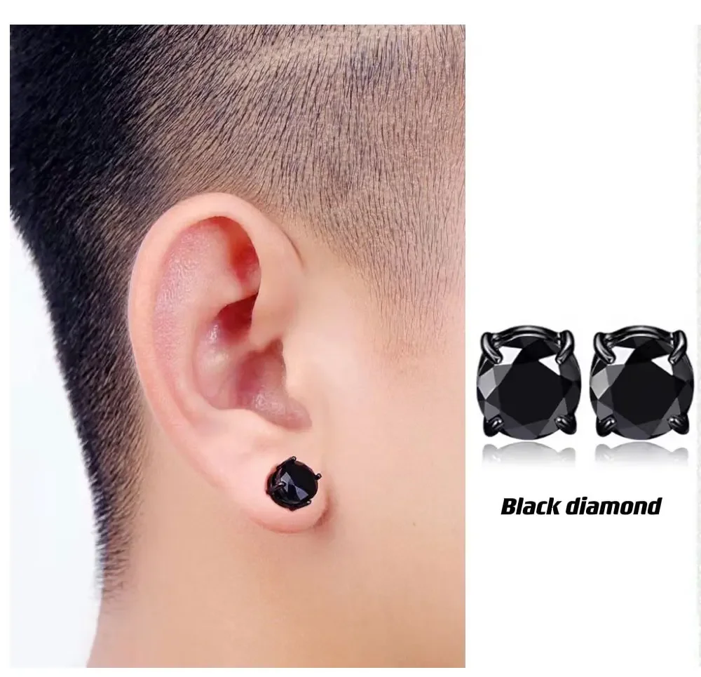 1Pairs Crystal Strong Magnetic Ear Stud Clip Earrings for Men and Women Punk Round Zircon Magnet Earrings Non Piercing Jewelry