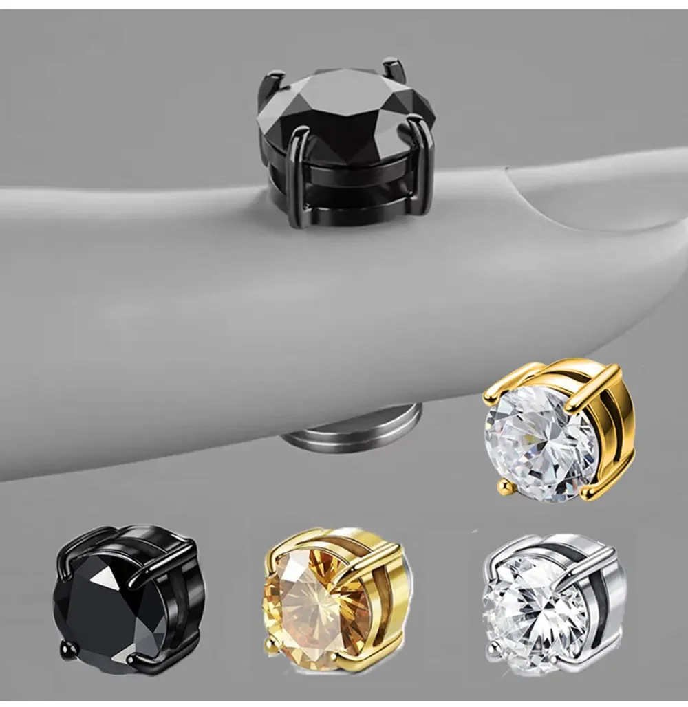 1Pairs Crystal Strong Magnetic Ear Stud Clip Earrings for Men and Women Punk Round Zircon Magnet Earrings Non Piercing Jewelry