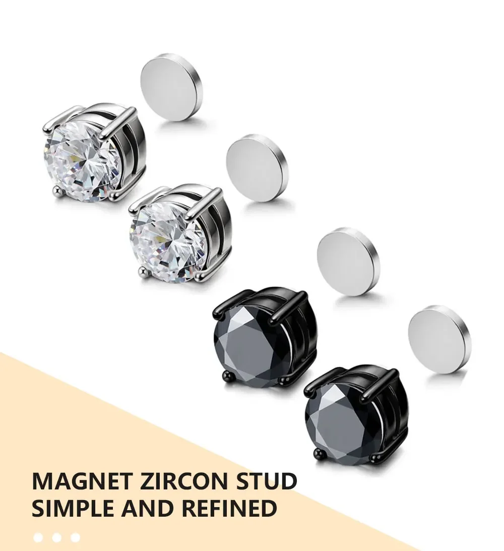 1Pairs Crystal Strong Magnetic Ear Stud Clip Earrings for Men and Women Punk Round Zircon Magnet Earrings Non Piercing Jewelry