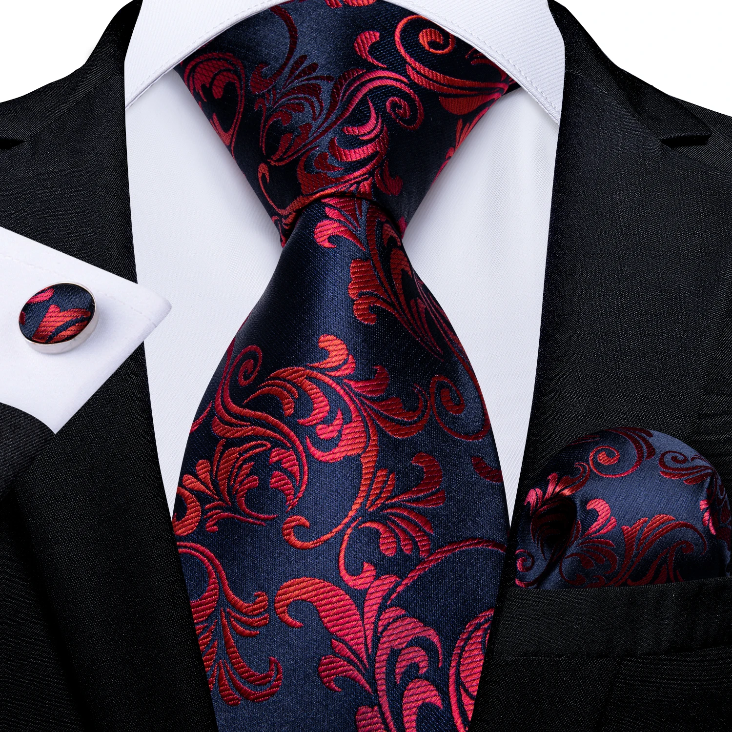 New Designer Blue Red Paisley Ties For Men Wedding Party Neck Tie Luxury Tie Ring Brooch 100% Silk Tie Set Gift For Men DiBanGu