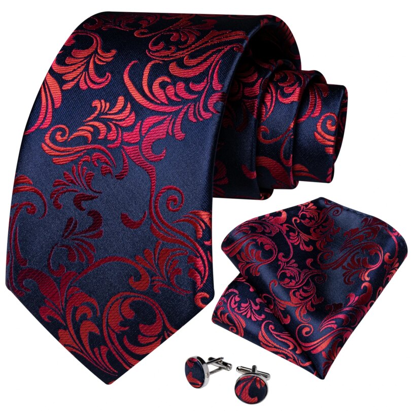 New Designer Blue Red Paisley Ties For Men Wedding Party Neck Tie Luxury Tie Ring Brooch 100% Silk Tie Set Gift For Men DiBanGu - Image 2