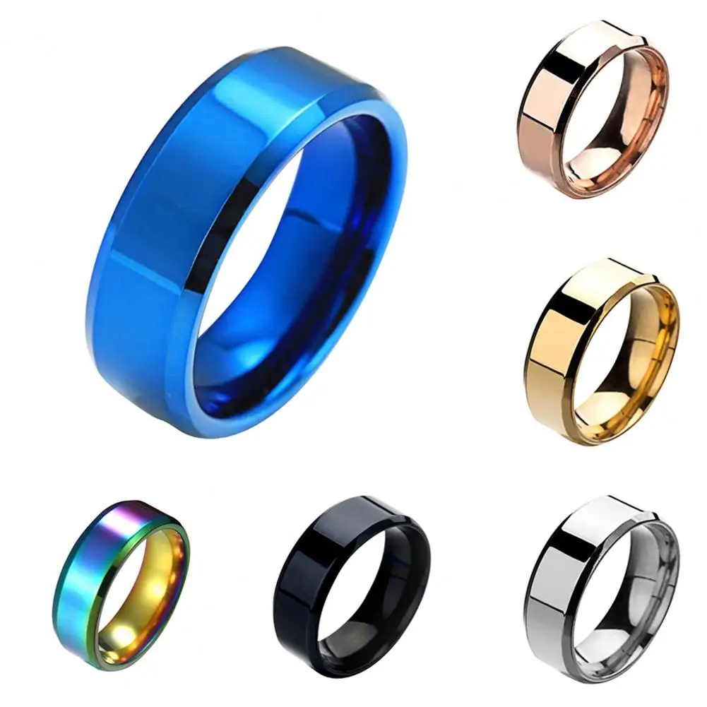 Men’s Silver Color Black Stainless Steel Ring Classic Solid Color Metal White Wedding Engagement Ring For Man Jewelry Band Ring