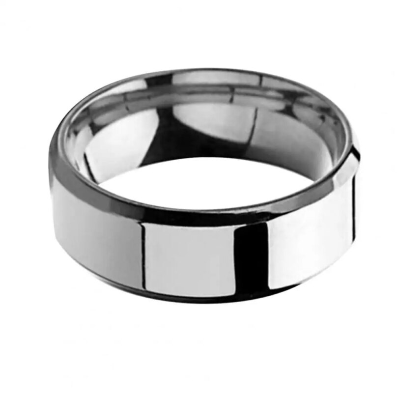 Men’s Silver Color Black Stainless Steel Ring Classic Solid Color Metal White Wedding Engagement Ring For Man Jewelry Band Ring - Image 3