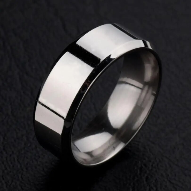 Men’s Silver Color Black Stainless Steel Ring Classic Solid Color Metal White Wedding Engagement Ring For Man Jewelry Band Ring - Image 5