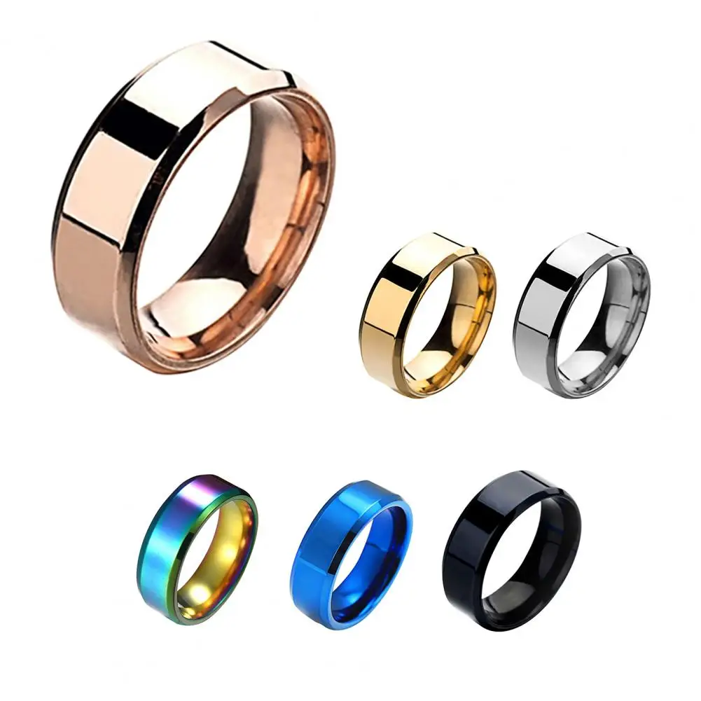 Men’s Silver Color Black Stainless Steel Ring Classic Solid Color Metal White Wedding Engagement Ring For Man Jewelry Band Ring