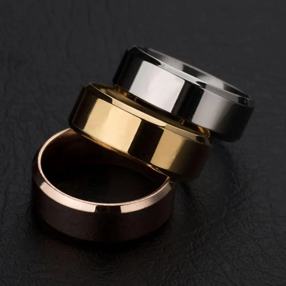 Men’s Silver Color Black Stainless Steel Ring Classic Solid Color Metal White Wedding Engagement Ring For Man Jewelry Band Ring