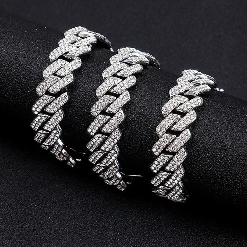 Hip Hop Shiny 15MM Cuban Link Chain Necklace Women Men Silver Color Rhinestone Iced Out Cuban Chain Punk Jewelry Necklace Gift - Image 3