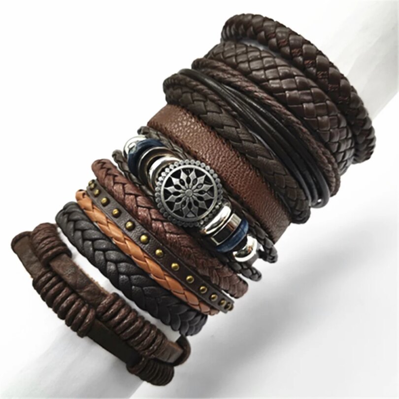 10 Pcs/set Black Wrap Woven New Fashion Handmade Men Bracelets Male Women Leather Bracelets Men Bangle Wholesale Jewelry Gift - Image 6