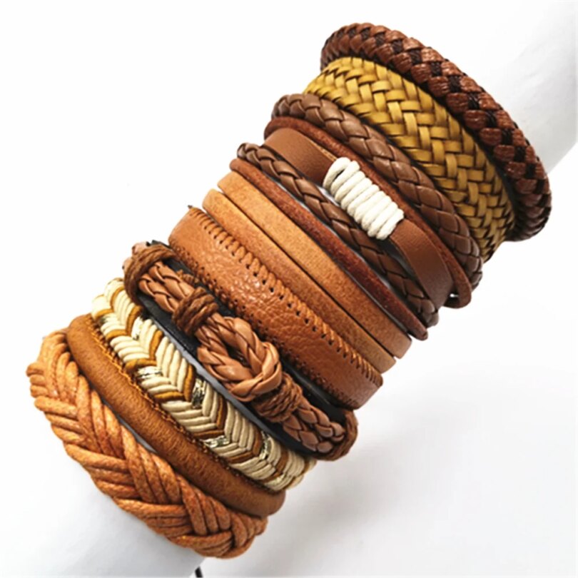 10 Pcs/set Black Wrap Woven New Fashion Handmade Men Bracelets Male Women Leather Bracelets Men Bangle Wholesale Jewelry Gift - Image 5