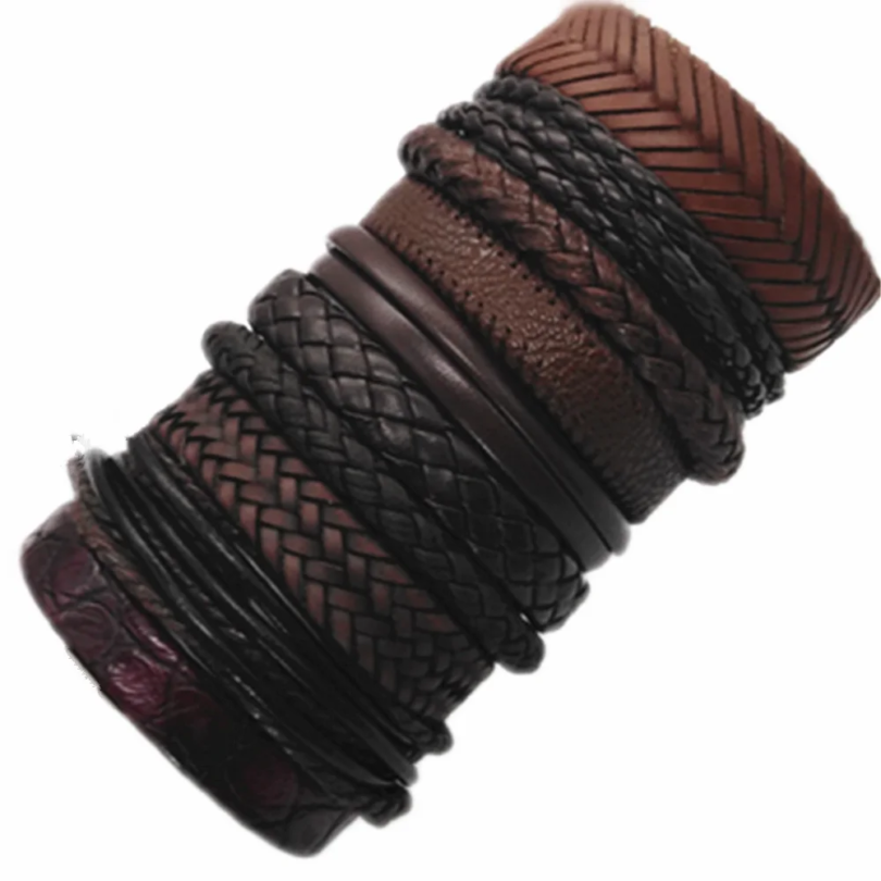 10 Pcs/set Black Wrap Woven New Fashion Handmade Men Bracelets Male Women Leather Bracelets Men Bangle Wholesale Jewelry Gift - Image 4