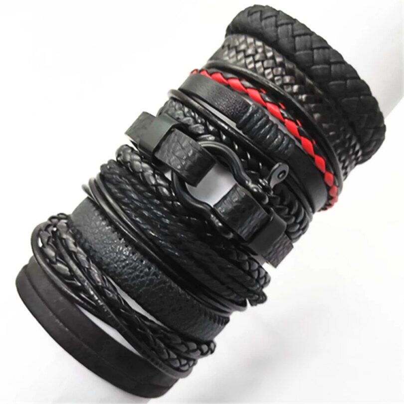 10 Pcs/set Black Wrap Woven New Fashion Handmade Men Bracelets Male Women Leather Bracelets Men Bangle Wholesale Jewelry Gift - Image 3