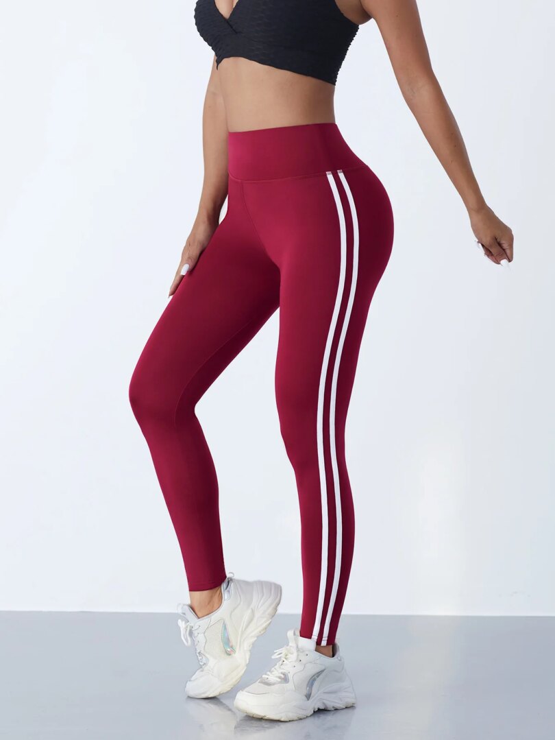 Casual Sports Side Stripe Pants High Waist 4 Way Stretch Breathable Running Workout Yoga Leggings Activewear For Women - Image 5