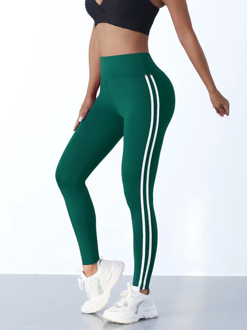 Casual Sports Side Stripe Pants High Waist 4 Way Stretch Breathable Running Workout Yoga Leggings Activewear For Women - Image 4