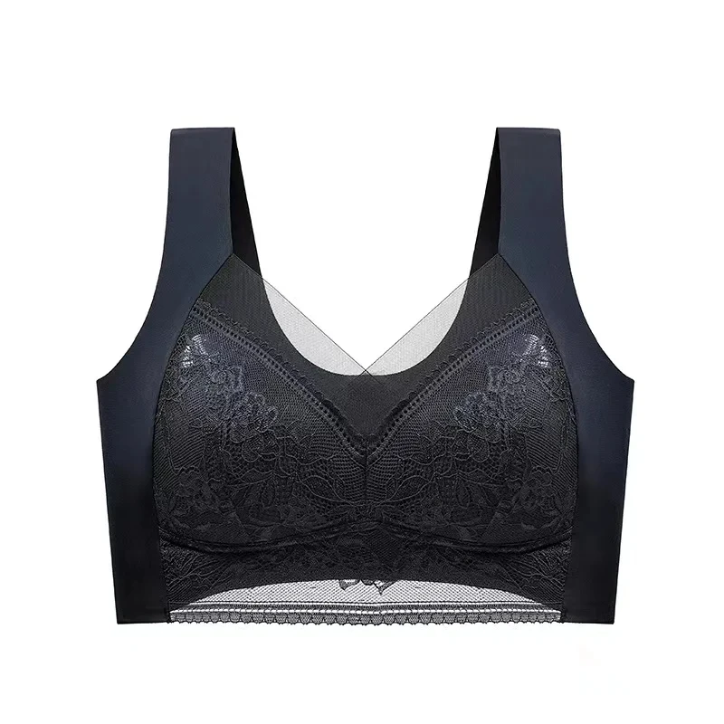 Top High Quality Lace Ladies Underwear Sexy and Comfortable No Steel Rings Fixed Cups Gathered Small Large Size Breathable Bra