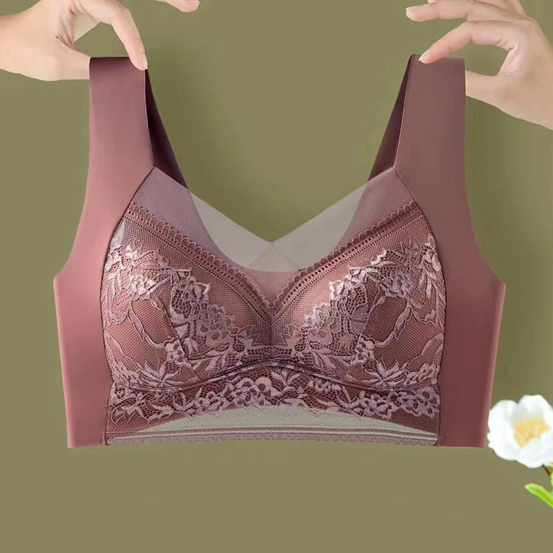 Top High Quality Lace Ladies Underwear Sexy and Comfortable No Steel Rings Fixed Cups Gathered Small Large Size Breathable Bra