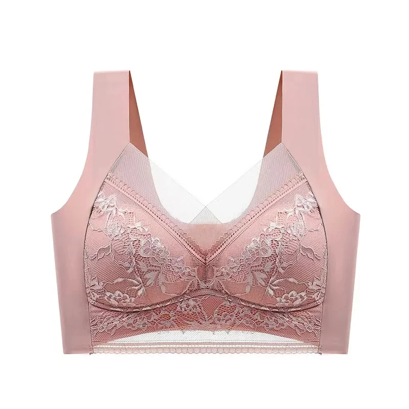 Top High Quality Lace Ladies Underwear Sexy and Comfortable No Steel Rings Fixed Cups Gathered Small Large Size Breathable Bra