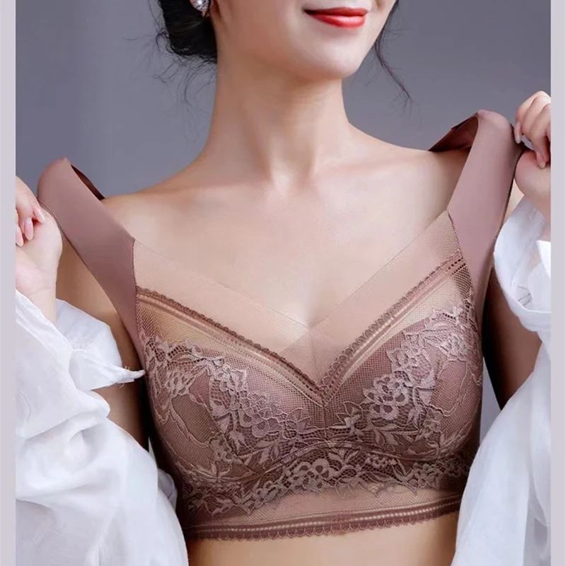 Top High Quality Lace Ladies Underwear Sexy and Comfortable No Steel Rings Fixed Cups Gathered Small Large Size Breathable Bra