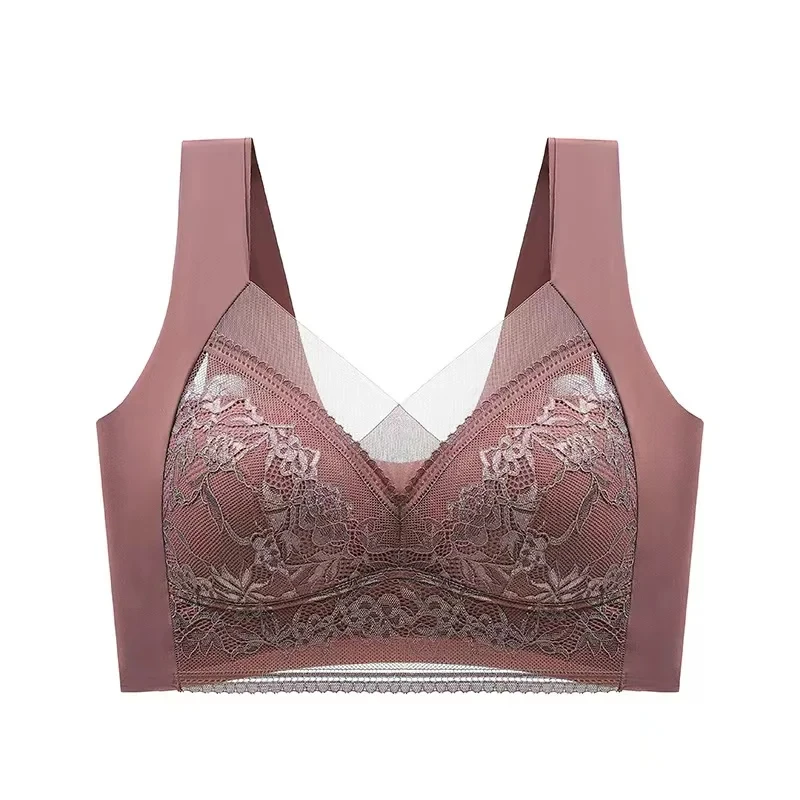 Top High Quality Lace Ladies Underwear Sexy and Comfortable No Steel Rings Fixed Cups Gathered Small Large Size Breathable Bra