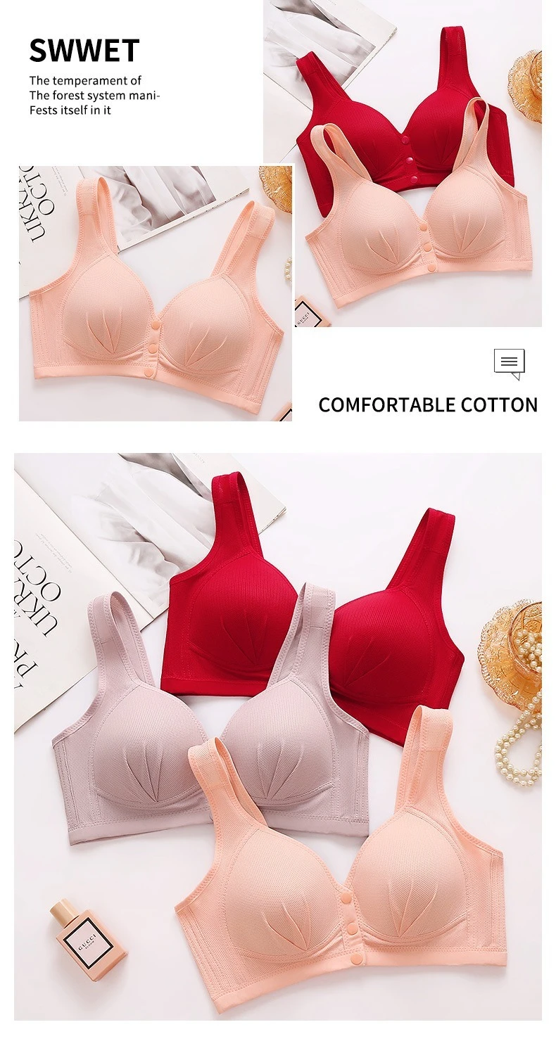 New Large Size Front Closure Mom Back Underwear Thin Section Comfortable Breathable Push Up Bra Glossy Lingerie For Women Sütyen