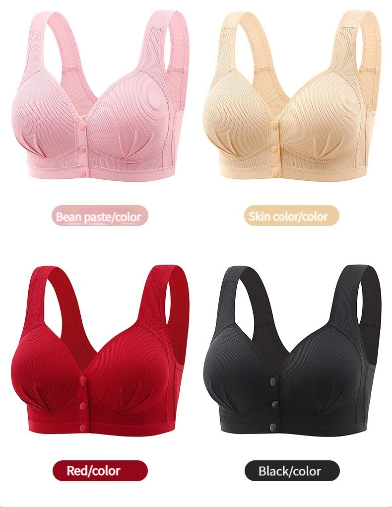 New Large Size Front Closure Mom Back Underwear Thin Section Comfortable Breathable Push Up Bra Glossy Lingerie For Women Sütyen