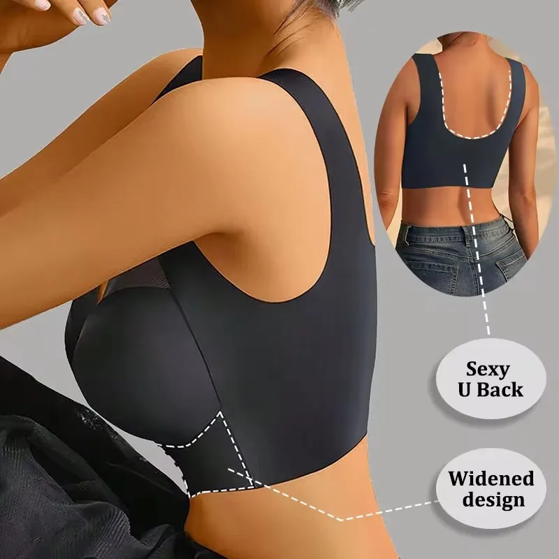 2PCS Women Lace Sport Bras Plus Size Seamless Bra Bralette Backless Lady Brassiere Vest Female Gather Shock-Proof Wireless L-3XL