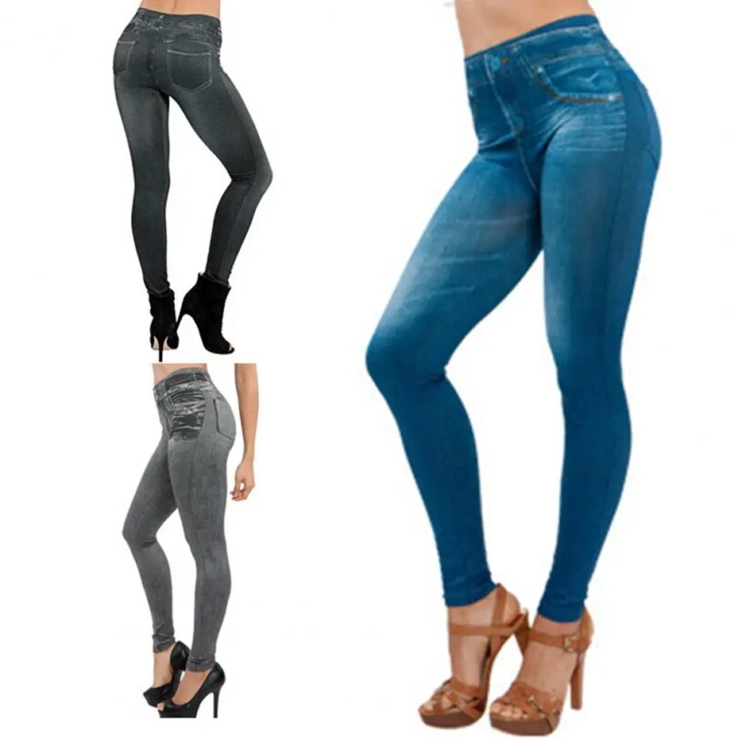 Women Jeans Jeggings Stretch Skin-friendly Soft Multi Pockets High Waist Jeggings Pants for Shopping - Image 3