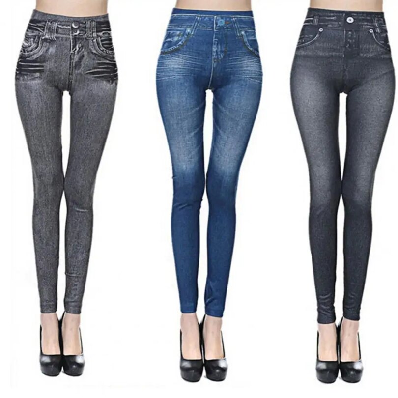 Women Jeans Jeggings Stretch Skin-friendly Soft Multi Pockets High Waist Jeggings Pants for Shopping - Image 2