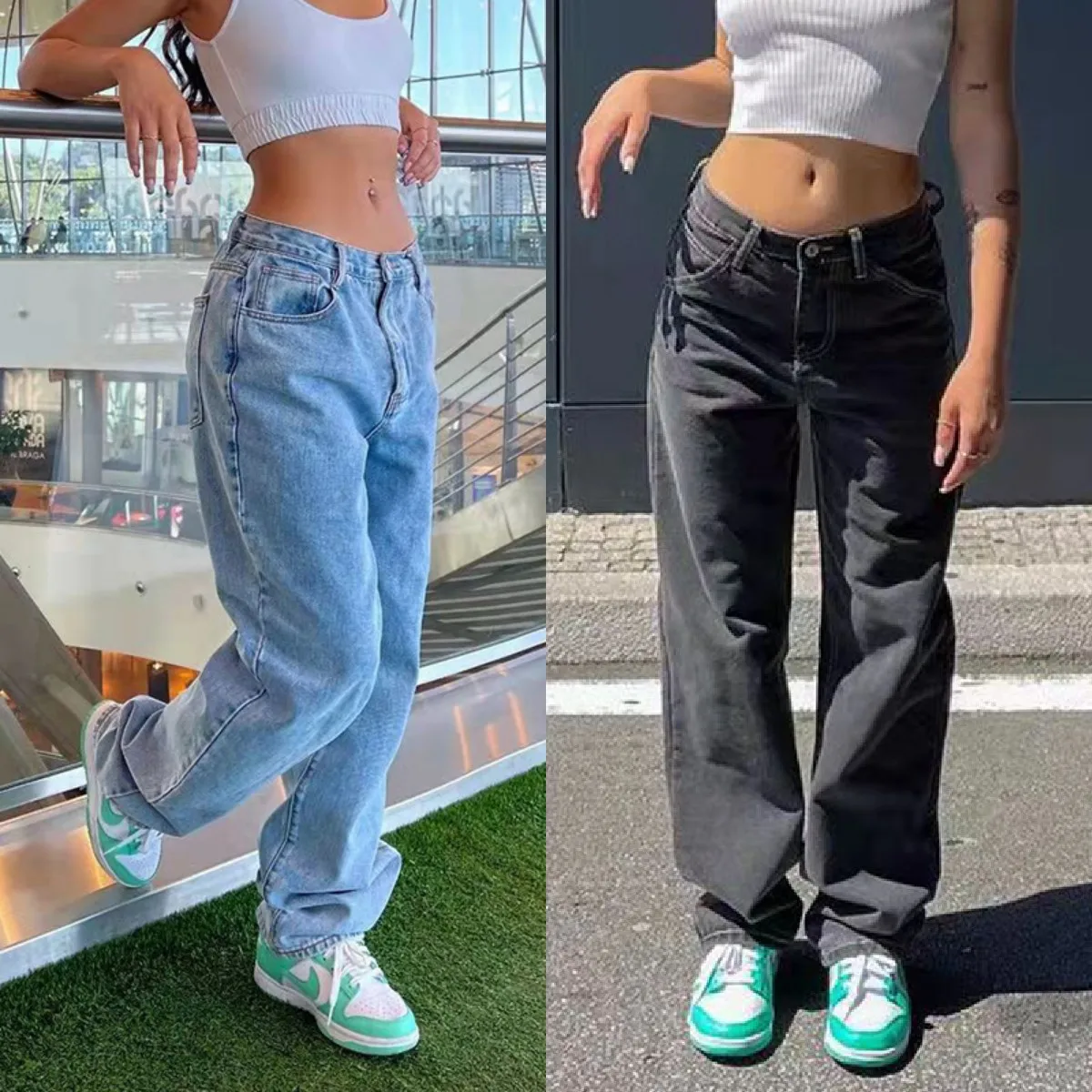 2022 Winter New Y2K Style Women's Mid Waist Baggy Jeans Fashion Casual Denim Wide Leg Pants Street Hipster Trousers XS-XL