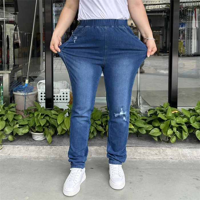 Ripped Jeans Women 9XL 8XL 7XL High Waist Plus Size Pencil Pants Loose Stretched Scratched Girl Female Elastic Denim Trousers