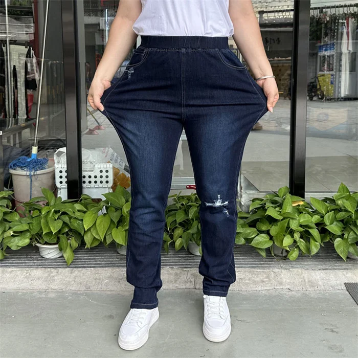 Ripped Jeans Women 9XL 8XL 7XL High Waist Plus Size Pencil Pants Loose Stretched Scratched Girl Female Elastic Denim Trousers